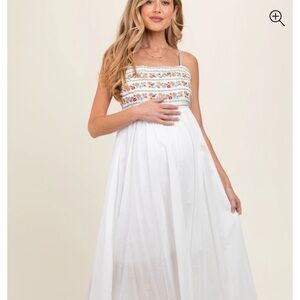 Pinkblush White Floral Embroidered Maternity Dress